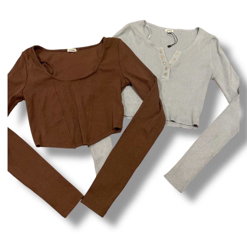 2pc Bundle Lot Garage Shirt Long Sleeve Pullover Crop Top Size S/M